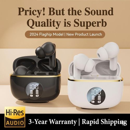 Techly Flagship TWS Wireless Earbuds - Hi-Res Audio, HiFi Sound & LED Display - Bluetooth 5.49 Earphones with Lossless Noise Reduction, 3D Stereo Sound, LED Power Display & Fast Charging - iOS/Android Compatible